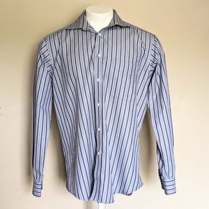 Ike Behar Men's Blue/Gray Striped Button-Down Long Sleeve Shirt